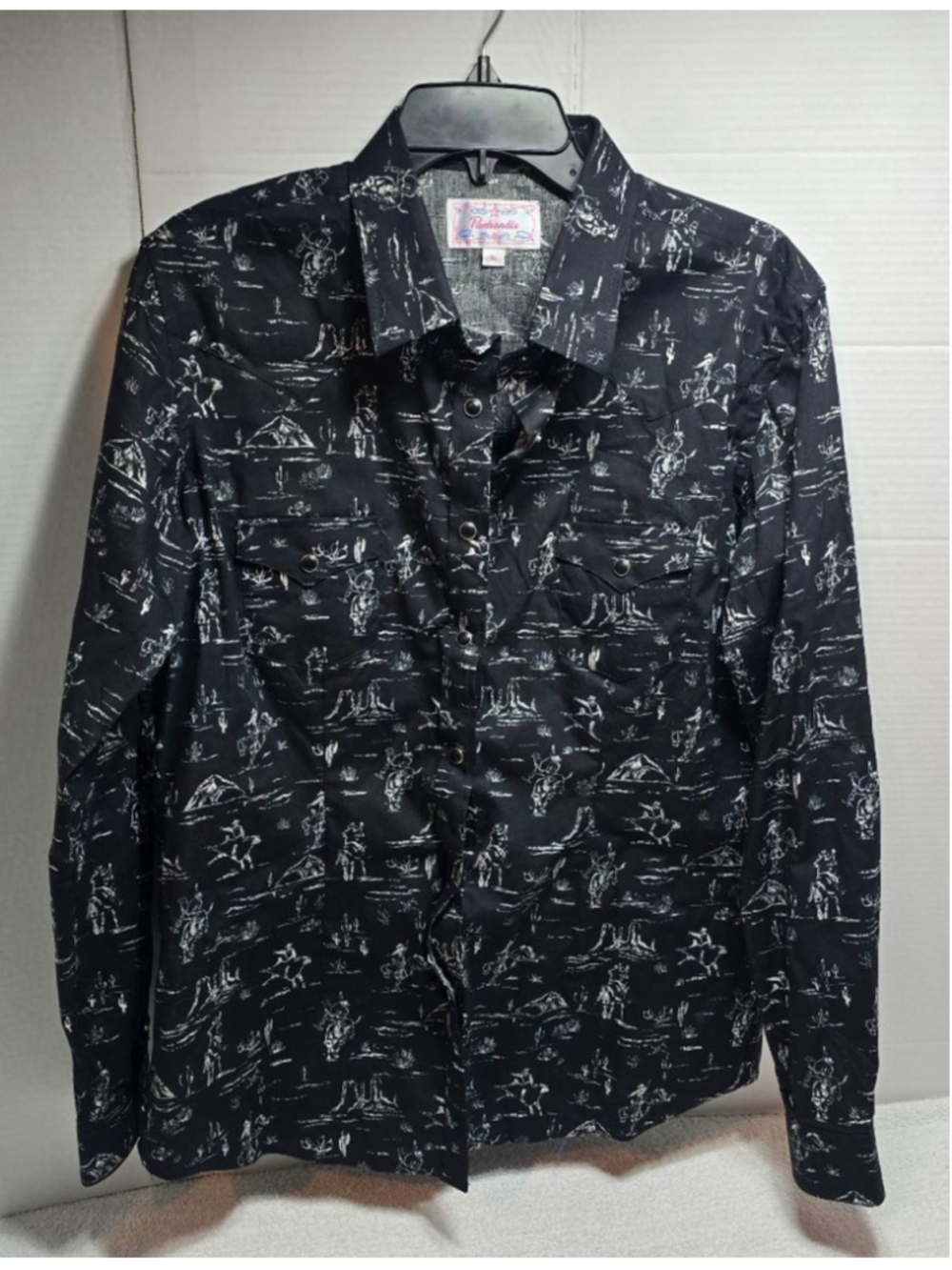 Men's Panhandle Black & White Western Print Casual Button Down Shirt L